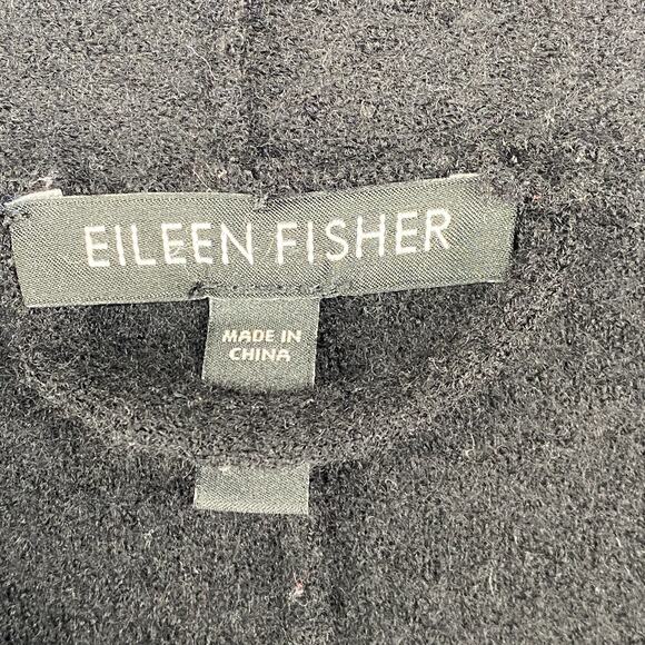 EILEEN FISHER Jacket XS Boiled Merino Wool Mid Length Coat Asymmetric Zip Black - Picture 5 of 12